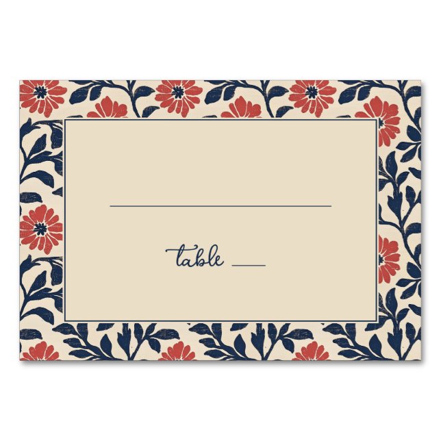 Vintage Navy Blumenmuster Tischnummer (Vorderseite)