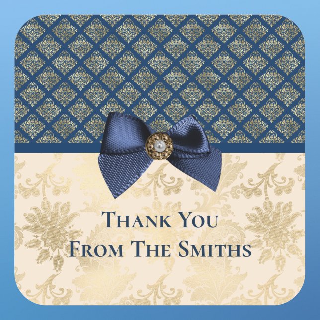 Vintage Navy Gold Damask Vielen Dank Quadratischer Aufkleber (Von Creator hochgeladen)