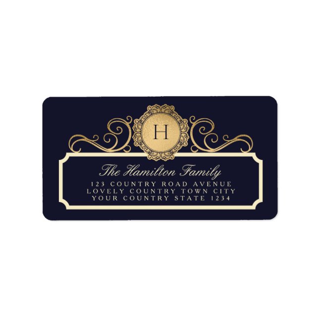 Vintage Navy-Gold-Monogramm-Adresse Adressaufkleber (Vorne)