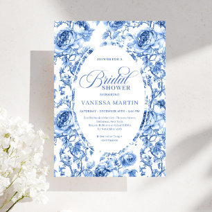 Vintage-Navy-Toile-de-Jouy-Rosen-Junggesellinnenab Einladung