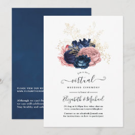 Vintage Navy und Blush Pink Rose Virtual Wedding Einladung