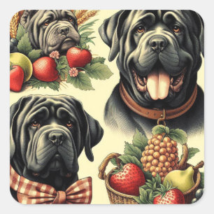 Vintage neapolitan Mastiff Illustration Quadratischer Aufkleber