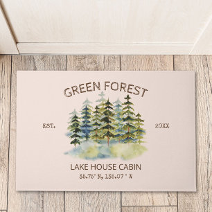 Vintage Nebelgrüner Wald Wasserfarben-Cabin Lodge Fußmatte