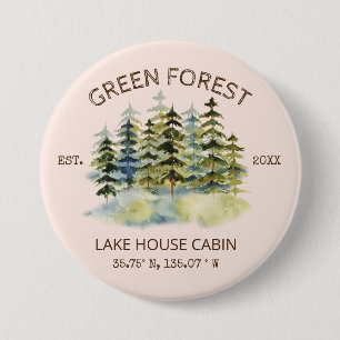 Vintage nebliger grüner Wald Wasserfarben-Cabin Lo Button