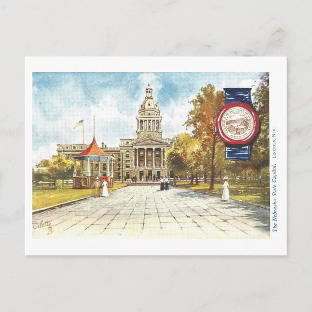 Vintage Nebraska-Hauptstadt mit Siegel Postkarte (Vorderseite)