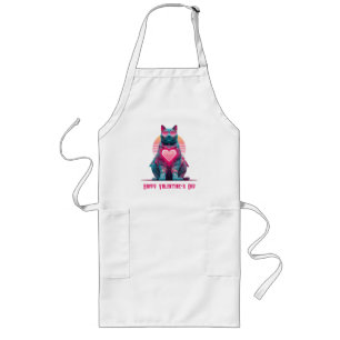 Vintage-Neon-Katze zum Valentinstag Lange Schürze