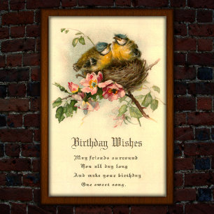 Vintage Nesting Chicks 1917 Geburtstag Poster