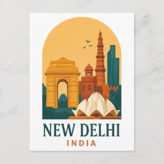Vintage Neu-Delhi Indien Reise – Retro Feiertagspostkarte