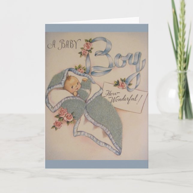 Vintage neue Baby Boy Grußkarte Karte (Vorderseite)