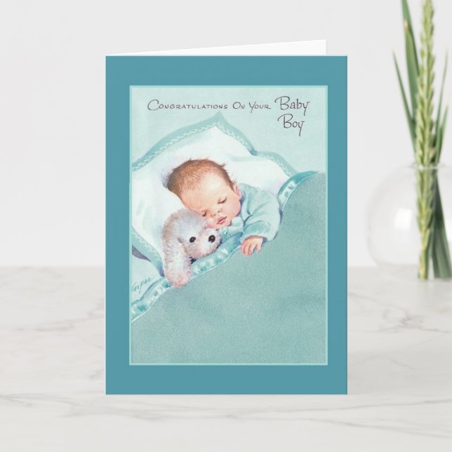Vintage neue Baby Boy Grußkarte Karte (Vorderseite)