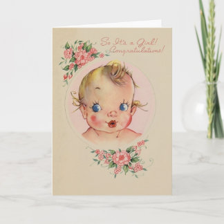 Vintage neue Baby Girl Glückwunschkarte Karte