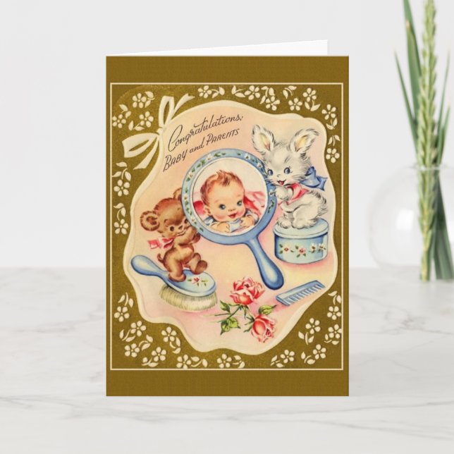 Vintage neue Baby-Gratulationskarte Karte (Vorderseite)