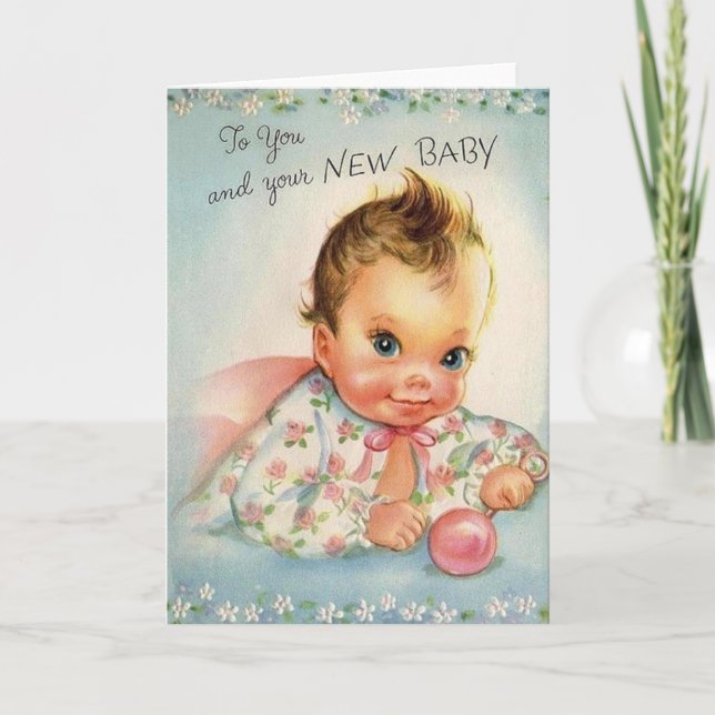 Vintage neue Baby-Grußkarte Karte (Vorderseite)