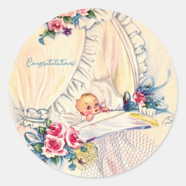 Vintage neue Babygratulation Runder Aufkleber (Vorderseite)