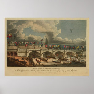Vintage neue London-Brücken-Illustration (1831) Poster