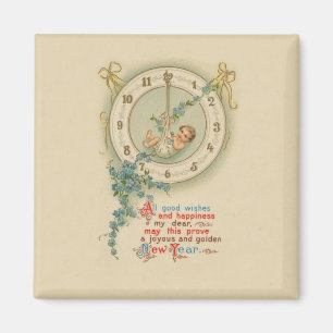Vintage Neujahrs-Baby-Uhr Magnet