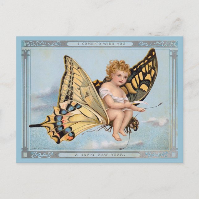 Vintage Neujahrsgrüße Angel Cherub Postkarte (Vorderseite)