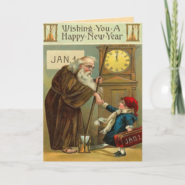 Vintage Neujahrsgrüße Feiertagskarte (Vorderseite)