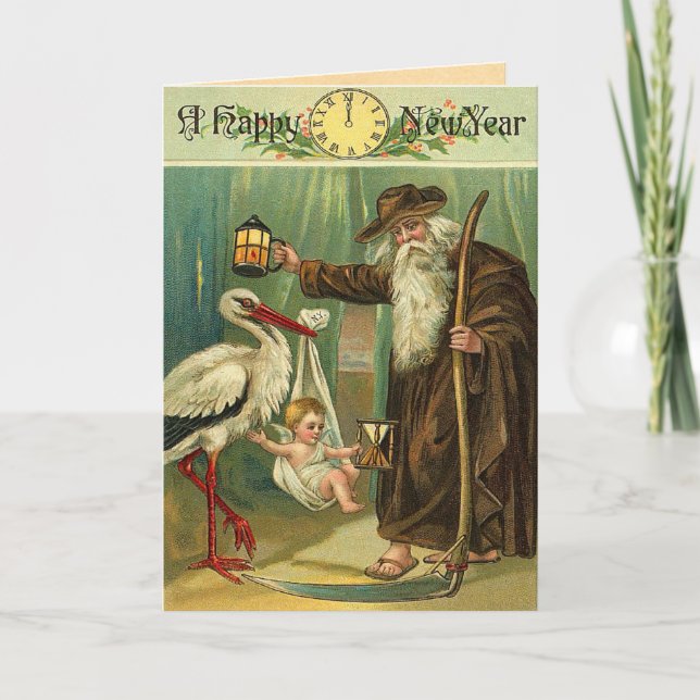 Vintage Neujahrsgrüße Feiertagskarte (Vorderseite)