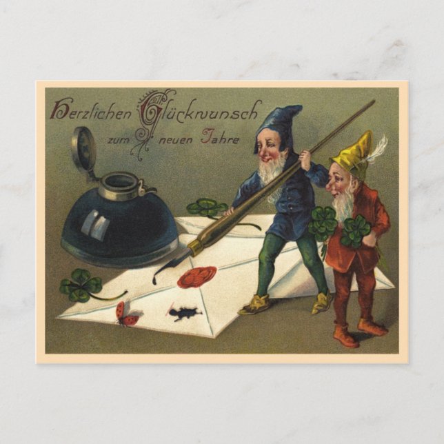 Vintage Neujahrskarte "Zwerge" Postkarte (Vorderseite)