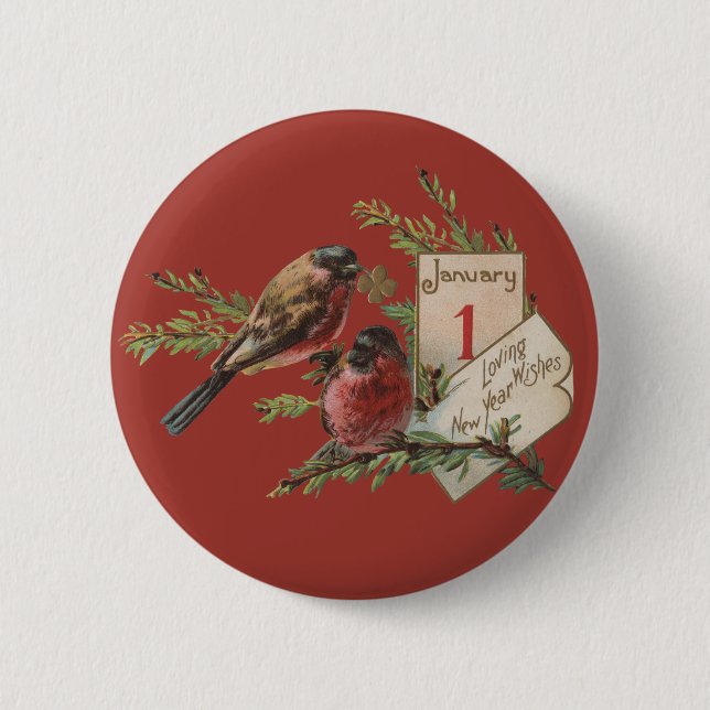 Vintage Neujahrsvögel Button (Vorderseite)