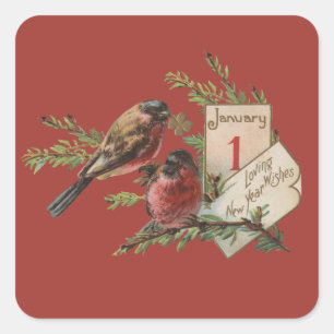 Vintage Neujahrsvögel Quadratischer Aufkleber
