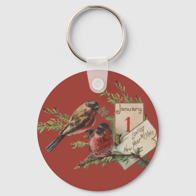 Vintage Neujahrsvögel Schlüsselanhänger (Vorderseite)