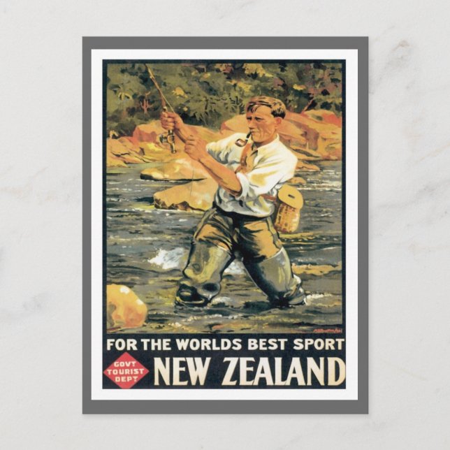 Vintage Neuseeland-Angeln Postkarte (Vorderseite)