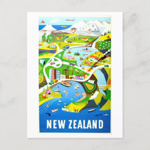 Vintage Neuseeland Reiseplakat Postkarte