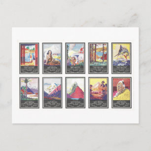 Vintage neuseeländische Briefmarkenserie Postkarte