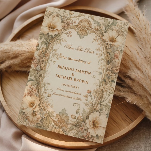 Vintage Neutrales Botanisch Save The Date (Von Creator hochgeladen)