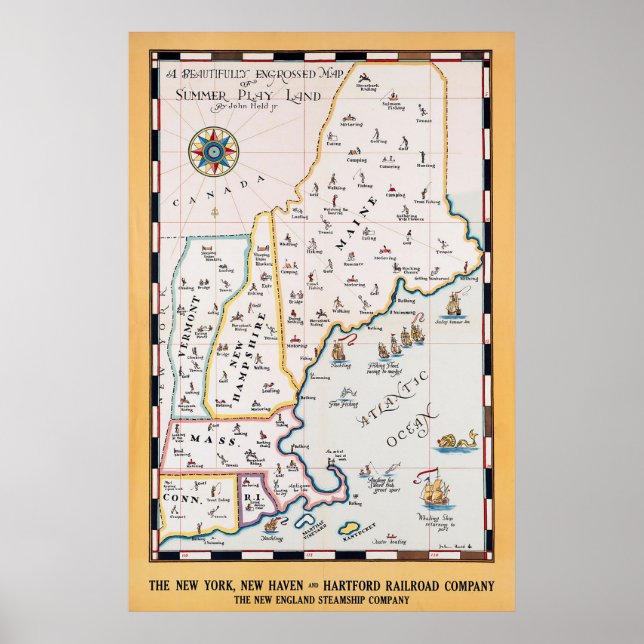 Vintage New England Map Sommerreise Poster (Vorne)