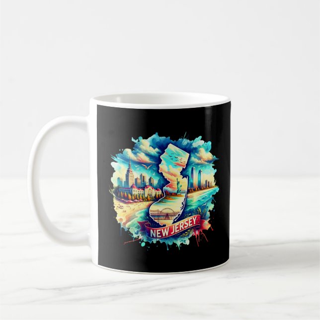 Vintage New Jersey Map - Retro us Staat Kaffeetasse (Links)