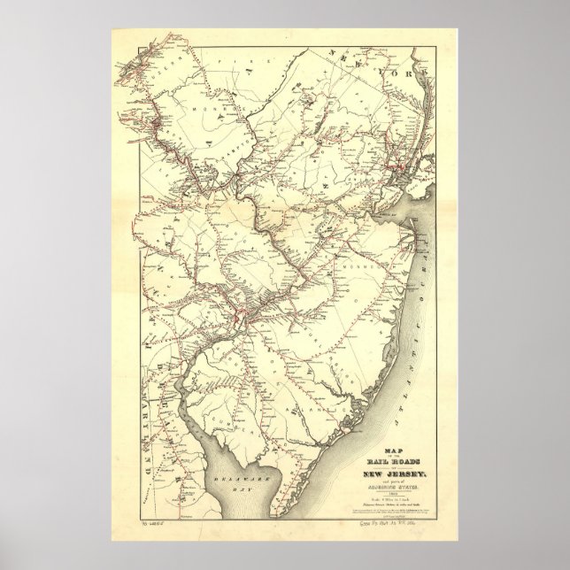 Vintage New Jersey Railroad Map (1869) Poster (Vorne)