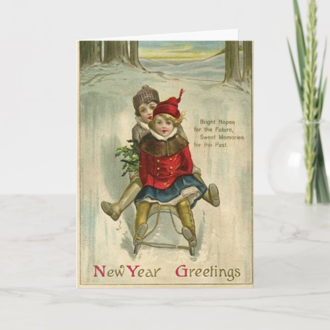 Vintage - New Year Greetings, Karte (Vorderseite)