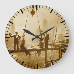 Vintage New York City Eisenarbeiter Mittagspause Große Wanduhr