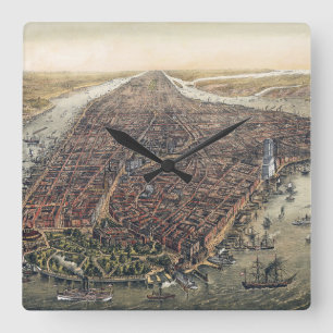 Vintage New York City, Manhattan, Brooklyn Bridge Quadratische Wanduhr