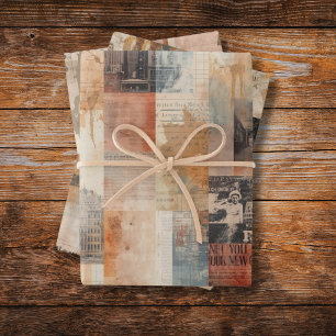 Vintage New York Collage Sepia Träume Geschenkpapier Set