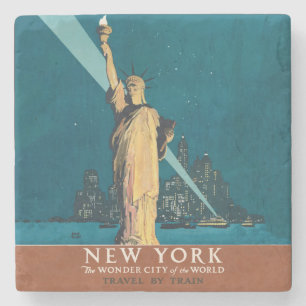 Vintage New York Wonder City Freiheitsstatue Kunst Steinuntersetzer