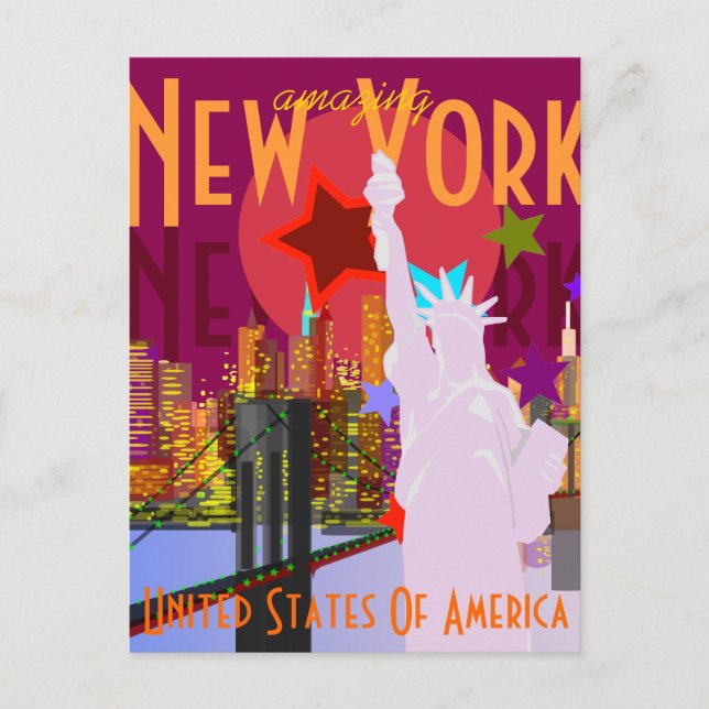 Vintage New Yorker Reise Postkarte (Vorderseite)