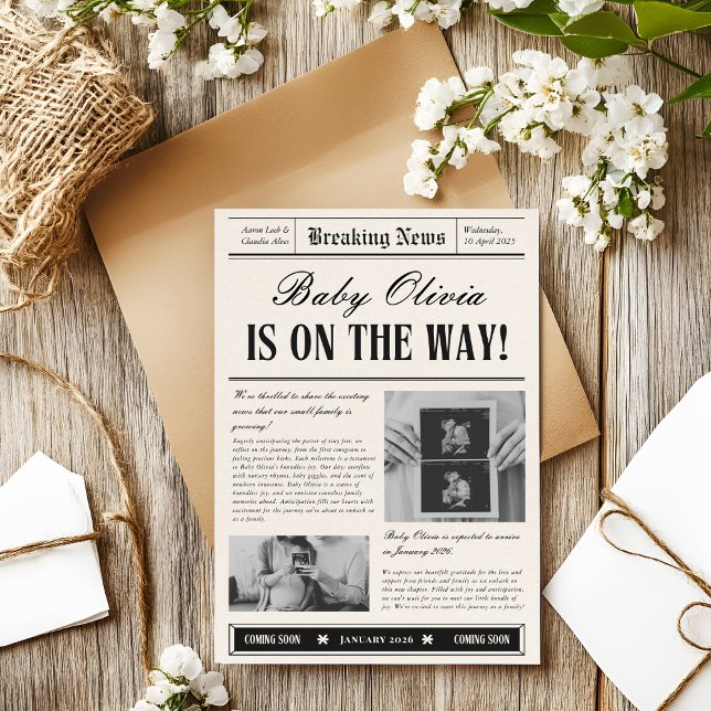 Vintage Newspaper Baby Announcement Invitation Einladung (Von Creator hochgeladen)