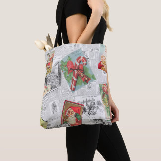 Vintage Newspaper Christmas Card Collage Tote Tasche