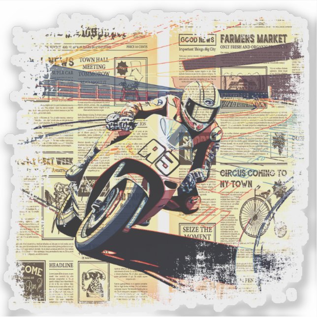Vintage Newspaper Motorcycle Racing Aufkleber (Vorderseite)