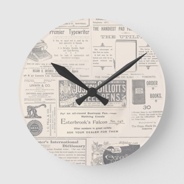 Vintage Newspaper Runde Wanduhr (Vorderseite)
