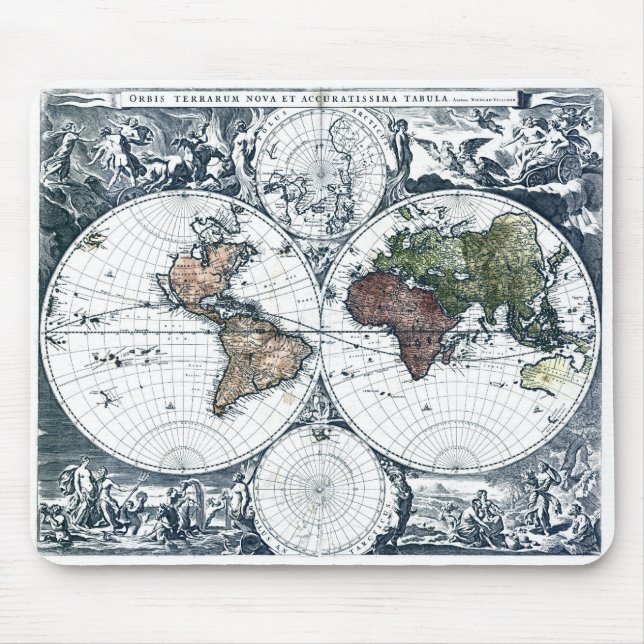 Vintage Nicolao Visscher Weltkarte 1658 Mousepad (Vorne)