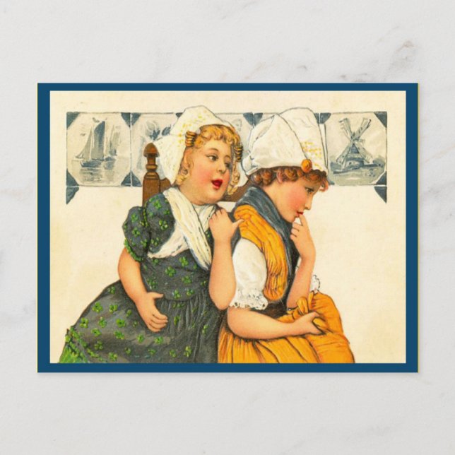 Vintage niederländische Mädchen auf Zuhause Postkarte (Vorderseite)