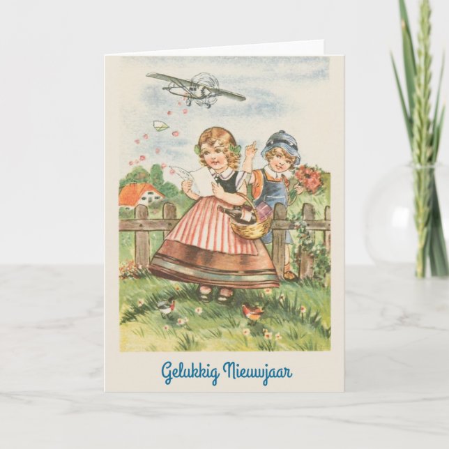 Vintage Niederländische Neujahrskarte Feiertagskarte (Vorderseite)