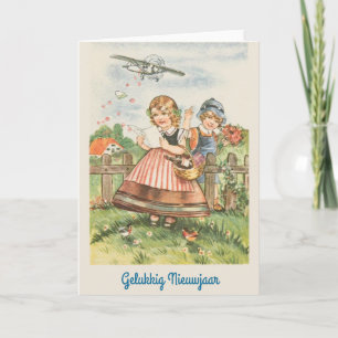 Vintage Niederländische Neujahrskarte Feiertagskarte
