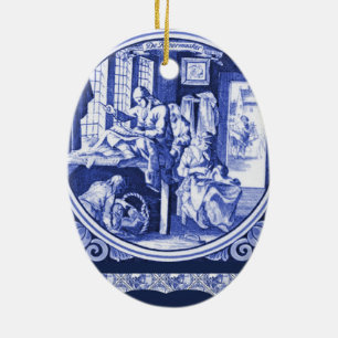 Vintage niederländisches Blau-Delfter Fliesen-Desi Keramik Ornament