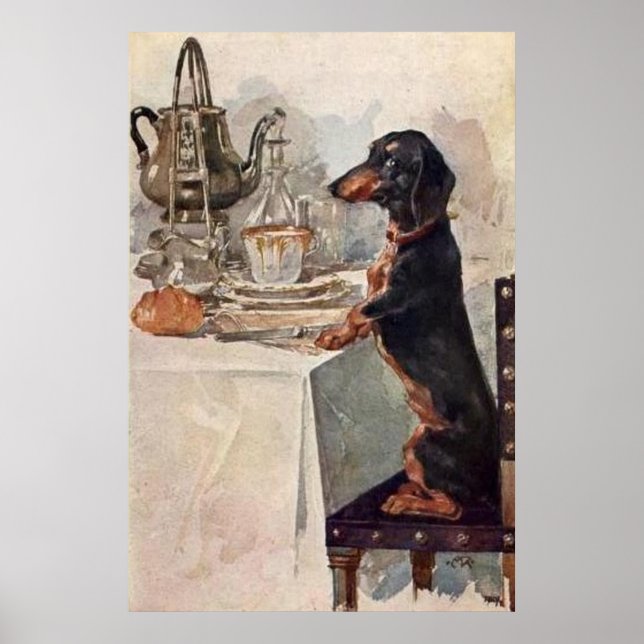 Vintage Niedliche Dackel trinken Tea Poster (Vorne)